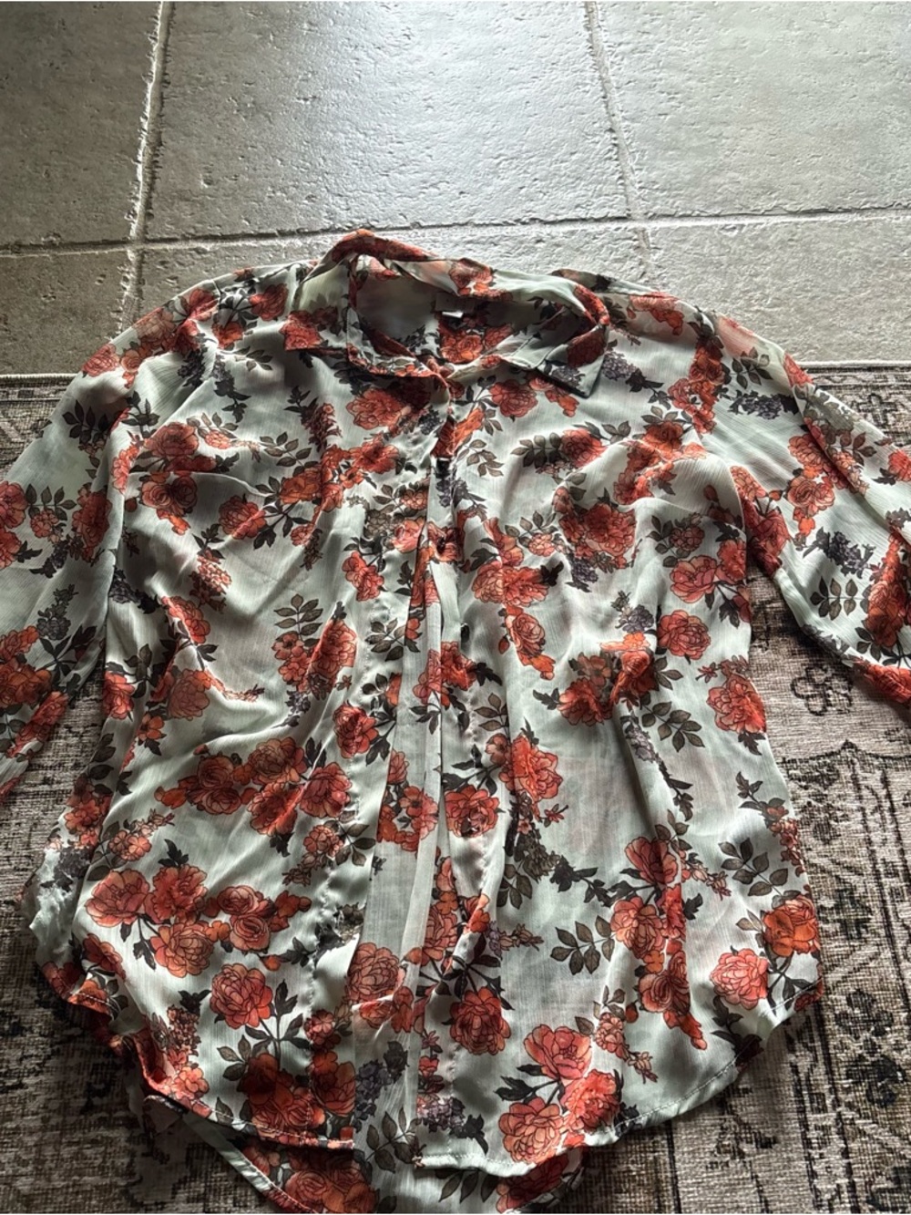 a new day Floral Top in Mint Green and Coral
